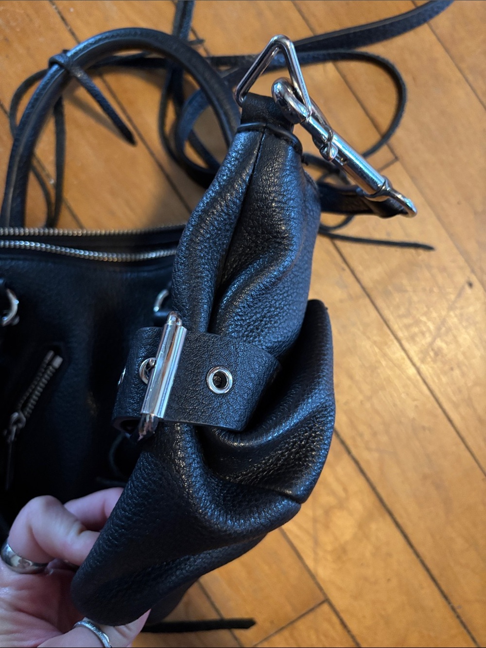 EUC Rebecca Minkoff Black Pebble Leather Fringe Moto Satchel Crossbody Tassels - Picture 5 of 14